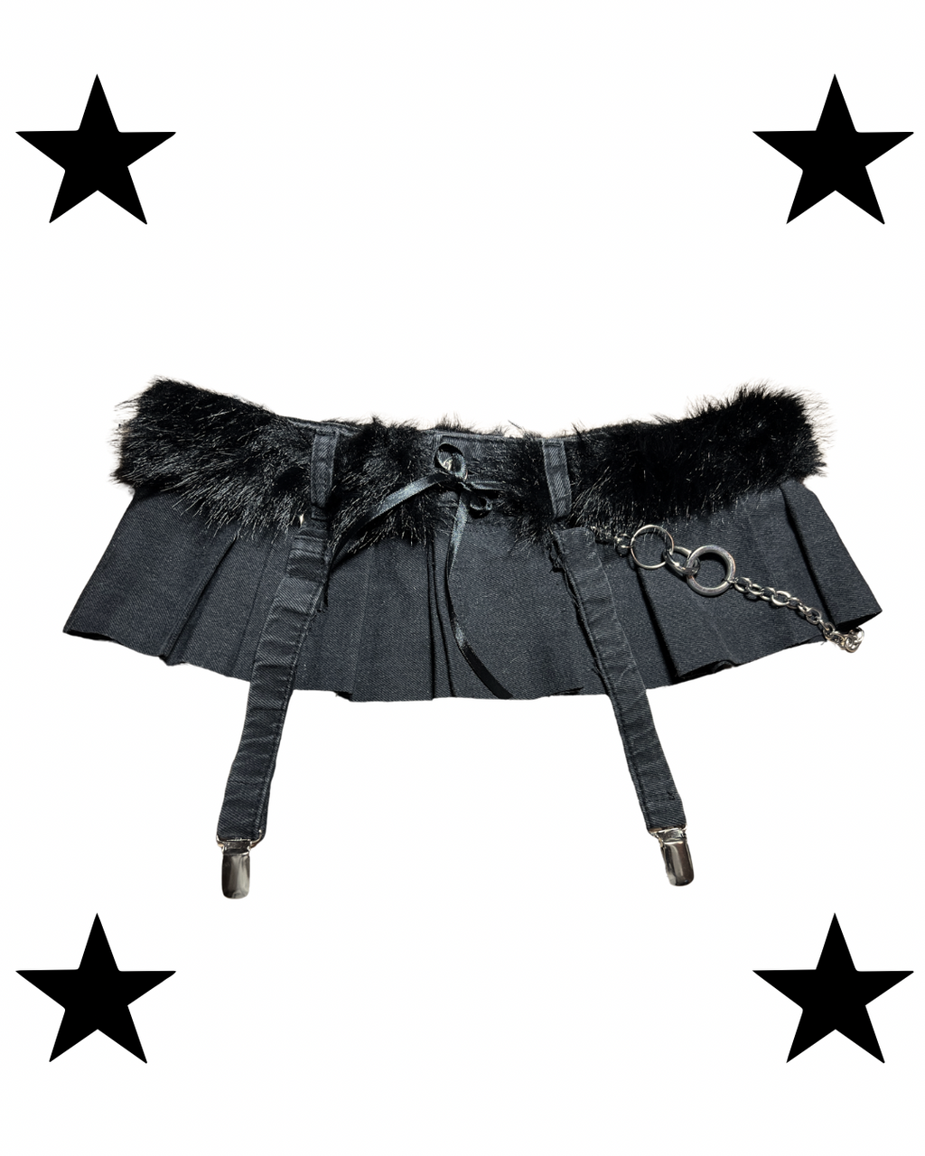 Black mini skirt belt with fur