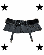 Black mini skirt belt with fur