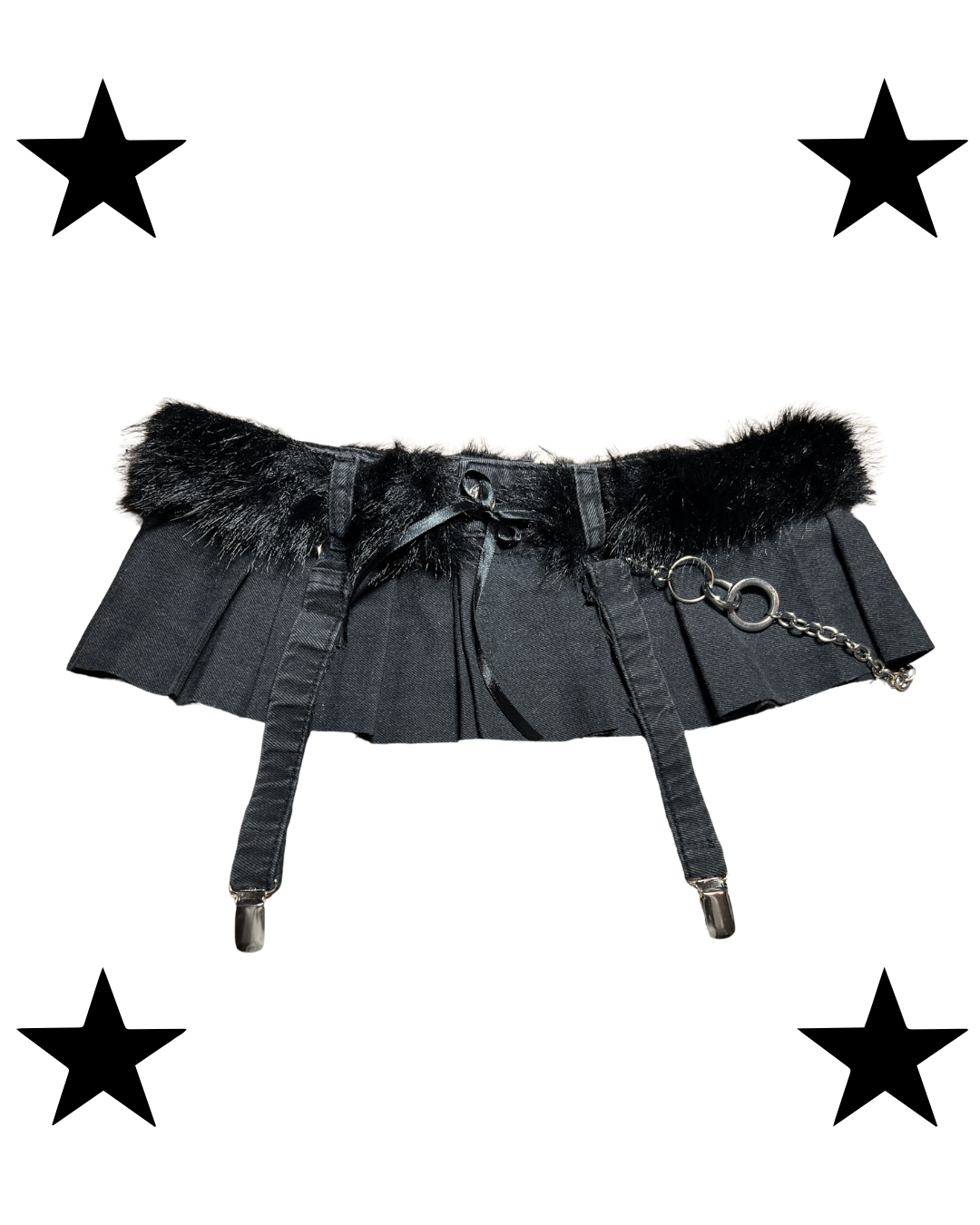 Black mini skirt belt with fur