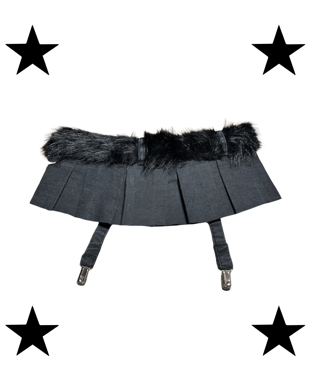Black mini skirt belt with fur